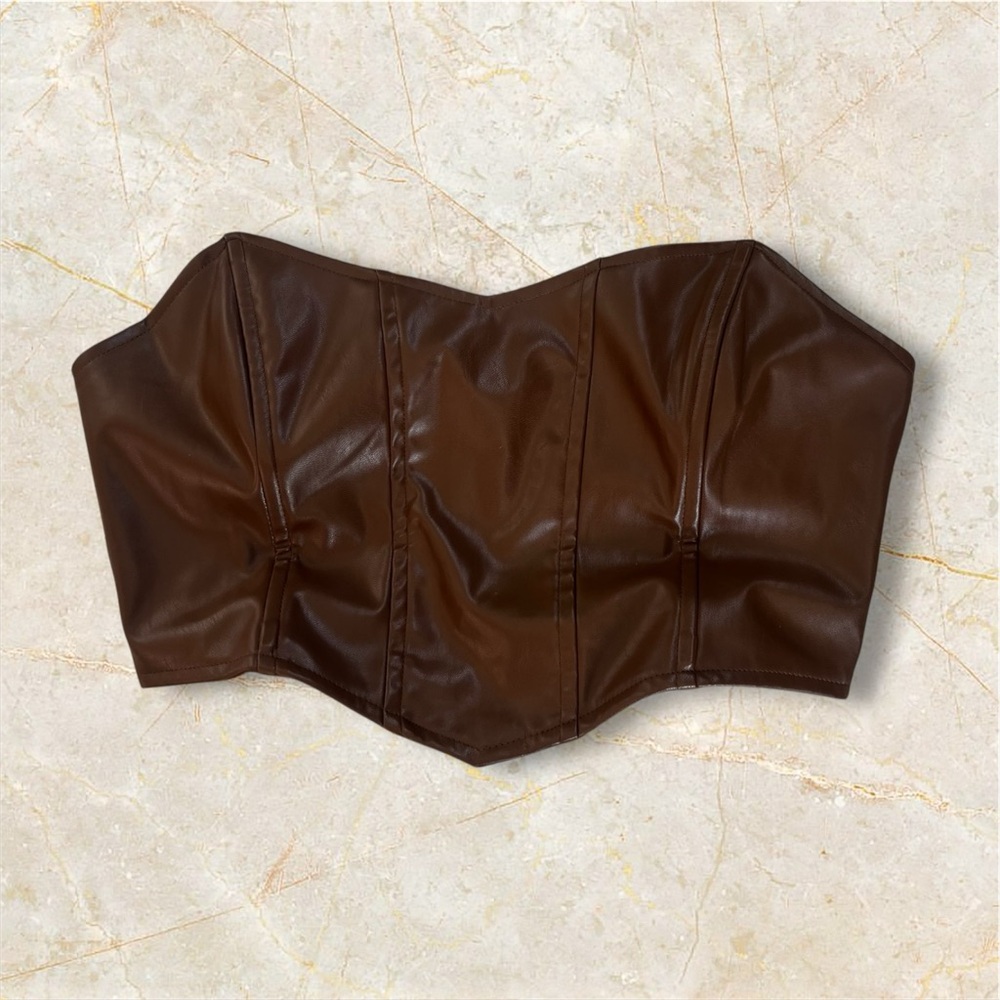 Princess Polly brown Faux Leather Top sz 8